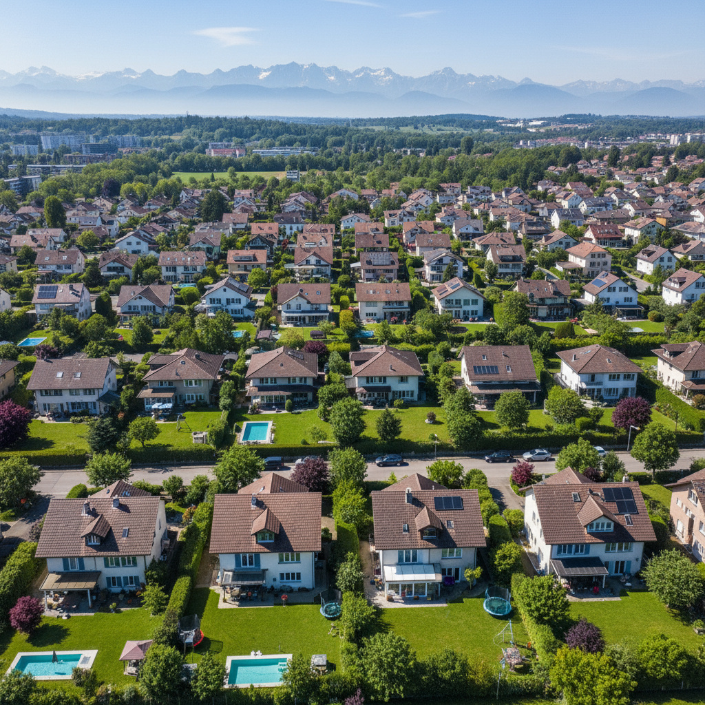Luftaufnahme eines Quartiers nahe Zürich